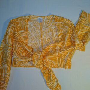 NWOT  Shade & Shore  S  cropped tie-front   orange/white tropical